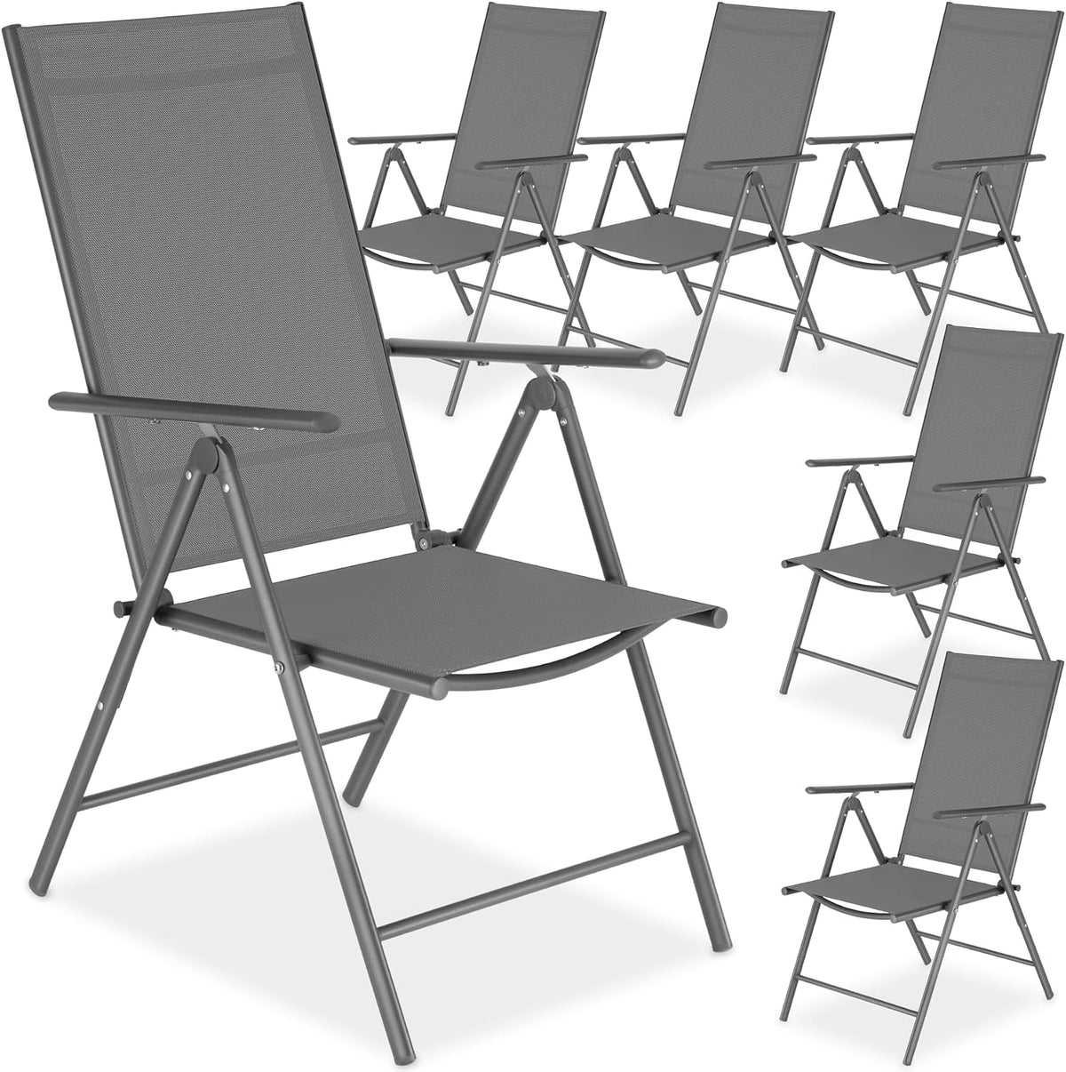 Sillas de comedor de jardín, tectake, Conjunto de 6 Sillas Jardín Exterior de Aluminio, Conjunto Sillas Terraza Resistentes a la Intemperie, Gris