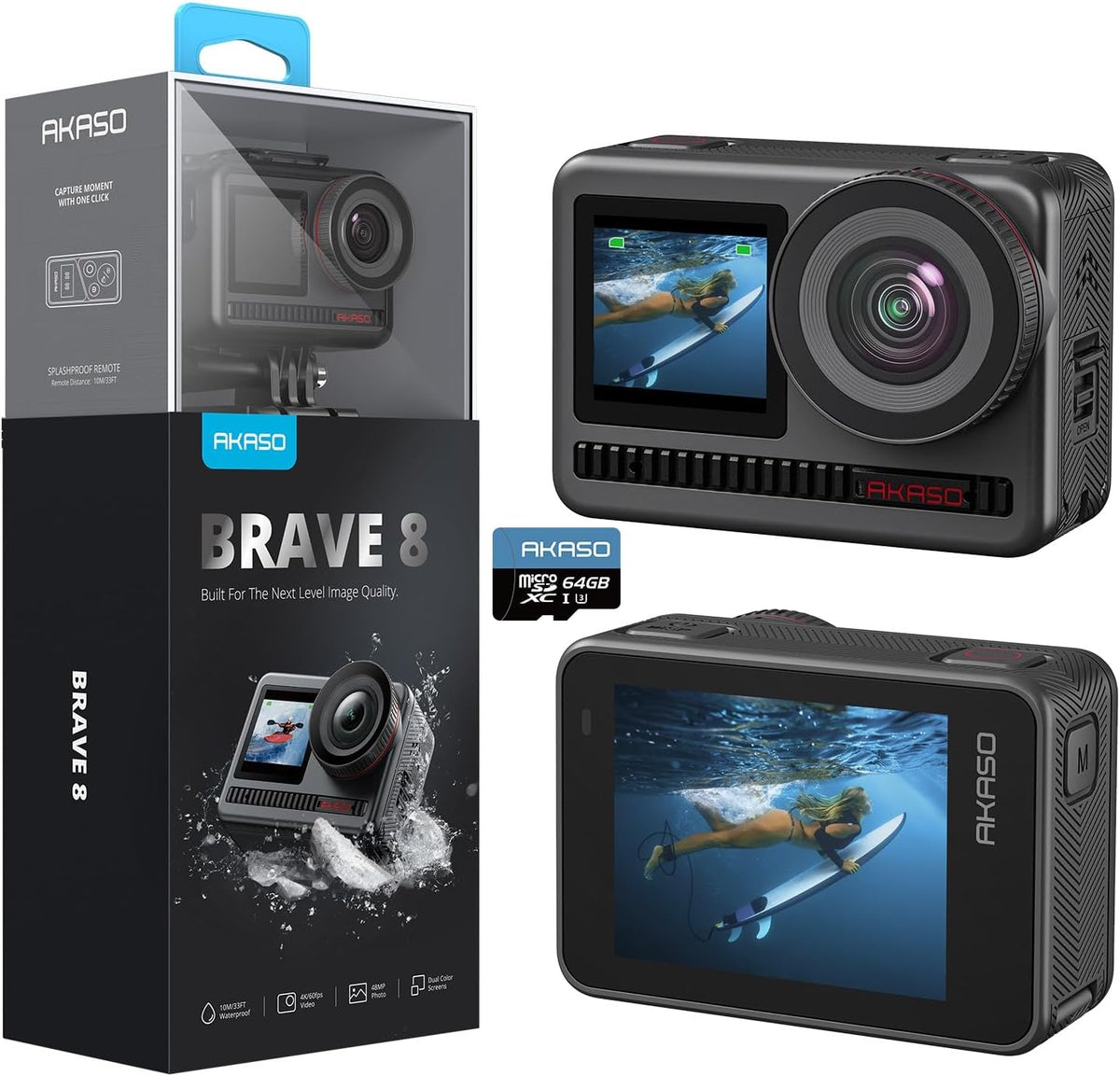 Cámaras deportiva 4K60FPS, AKASO, Brave 8 4K60FPS Cámara Deportiva, 48MP WiFi Cámara Acuatica Sumergible 60M con Estabilización SuperSmooth, Zoom 8X