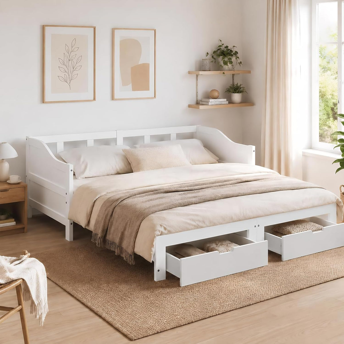 sofá cama, HFASD, cama individual y doble para dormitorio, salón, marco de madera maciza, Cama de día extensible 90, 180 x 200 cm
