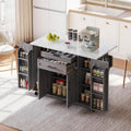 Islas de almacenamiento móvile, LAKFEW, Isla Cocina con Ruedas, Mueble Auxiliar de Cocina con Tablero Plegable y 2 Cajones, Gris, 136x45(70) x92 cm