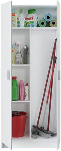 armario, Habitdesign, Color Blanco Mate, Escobero 2 Puertas 3 Estantes, 180x73x37 (AltoxAnchoxFondo - en cm)