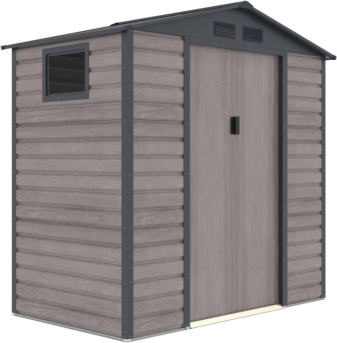 cobertizo de almacenamiento, Gardiun, Caseta Metálica Surrey 2,71 m2 Exterior 213x127x211 cm de Acero con Ventana Lateral y Efecto Madera Veteada
