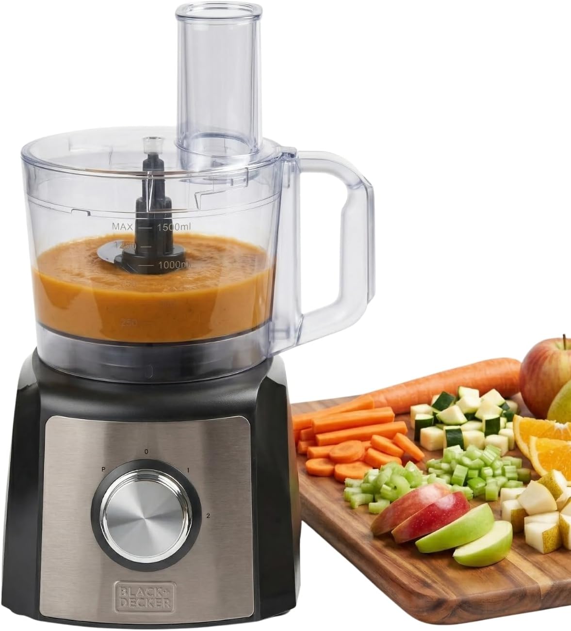 Robots de cocina BXFPA1200E, Black+Decker, Inox Antihuellas, Cuchillas Y Discos INOX, BPA Free, Antideslizante, – Procesador De Alimentos BXFPA1200E