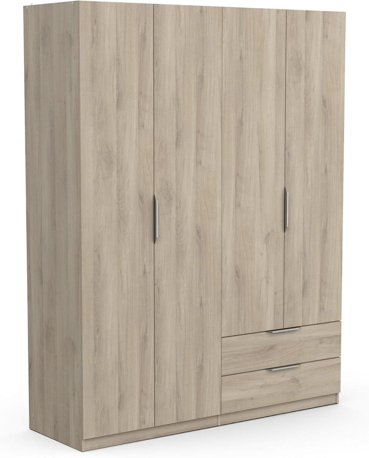 armario, Demeyere, Color Roble Kronberg, Madera de ingeniería, Gris, 391392 Vestidor con Moderno 4 Puertas 5 estantes 2 cajones, 157,3 x 51,1 x 203 cm