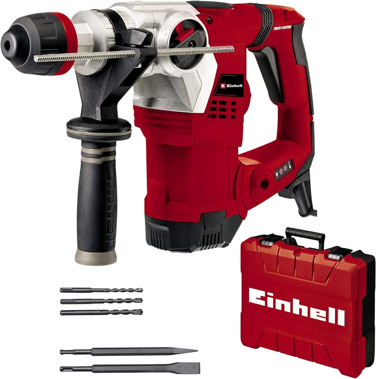 Einhell Taladro percutor, 1250 W, 5 J, 3 brocas, 2 cinceles, Martillo perforador, perforación, cincelado con, agarre antivibraciones, Multicolor