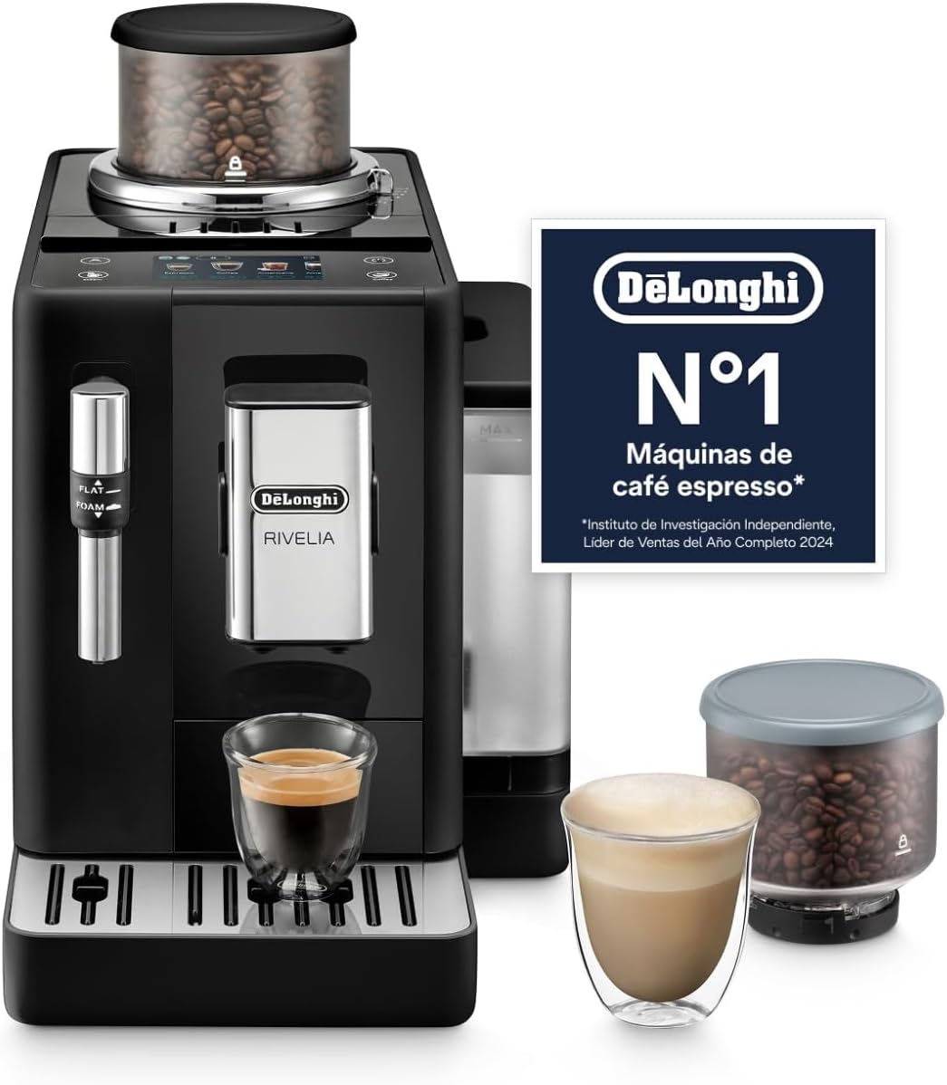 De'Longhi EXAM440 cafetera, 8 Bebidas One-Touch, De'Longhi Rivelia – Perfetto Superautomática, Espumador de Leche manual, Pantalla Táctil a Color