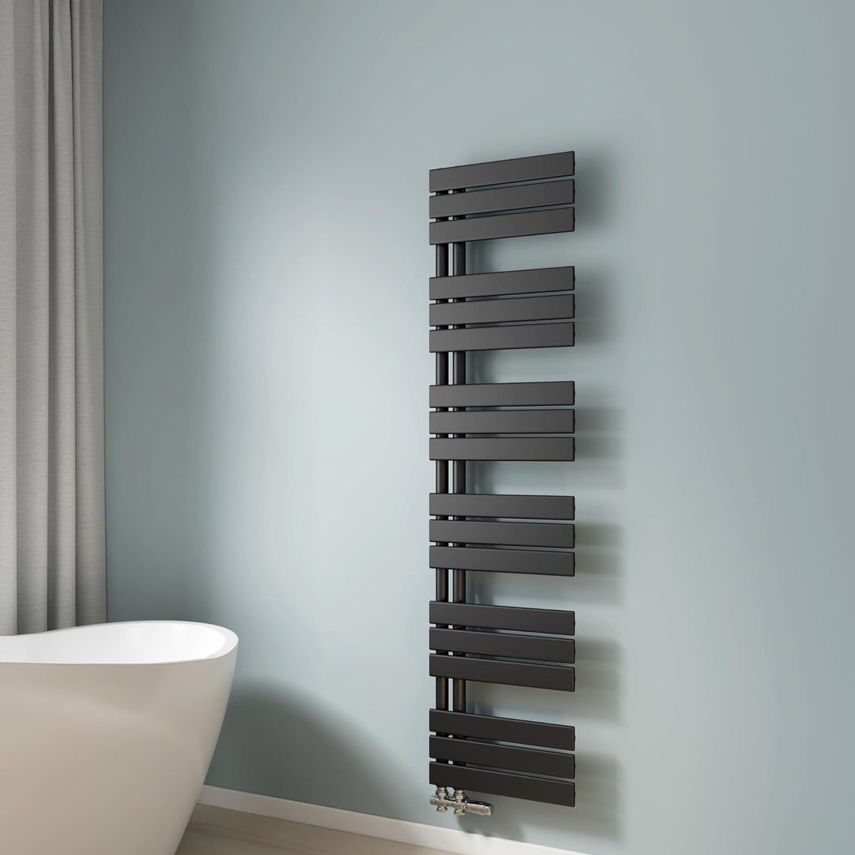 Calientatoalla, EMKE, Toallero de Agua Caliente, Radiador de Baño de Pared, Toallero Baño, Instalación Fácil, Diseño Moderno, Negro