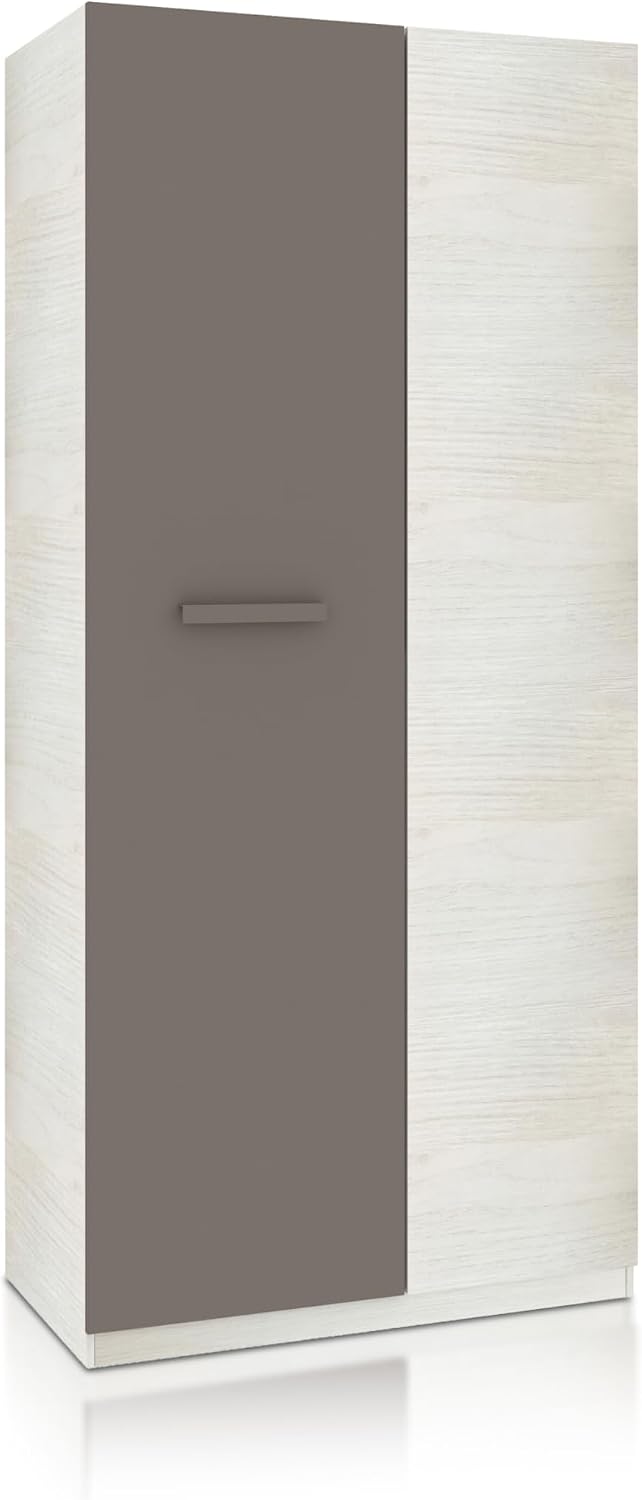 armario, duehome, Acabado en Color Blanco Alpes y Basalto, Medidas: 90 cm (Ancho) x 200 cm (Alto) x 52 cm (Fondo), Infantil, Modelo Axim