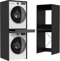 lavadora, Wumagin, Soporte en X y Dispositivo Antivuelco Mueble Vertical para Baño y Lavandería Doméstica, Negro, Estanteria con Estante Extraíble
