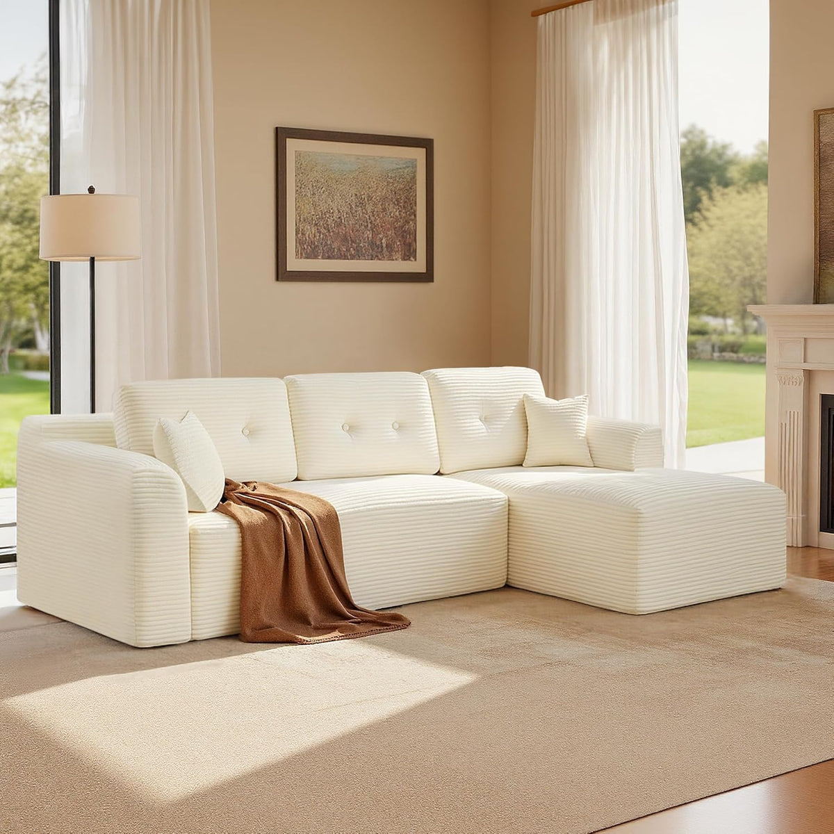 sofá LCS184WD01, VASAGLE, para Salón o Habitación de Invitados, con Gran Chaise Longue a la Derecha, Entrega Compacta, Sin Montaje