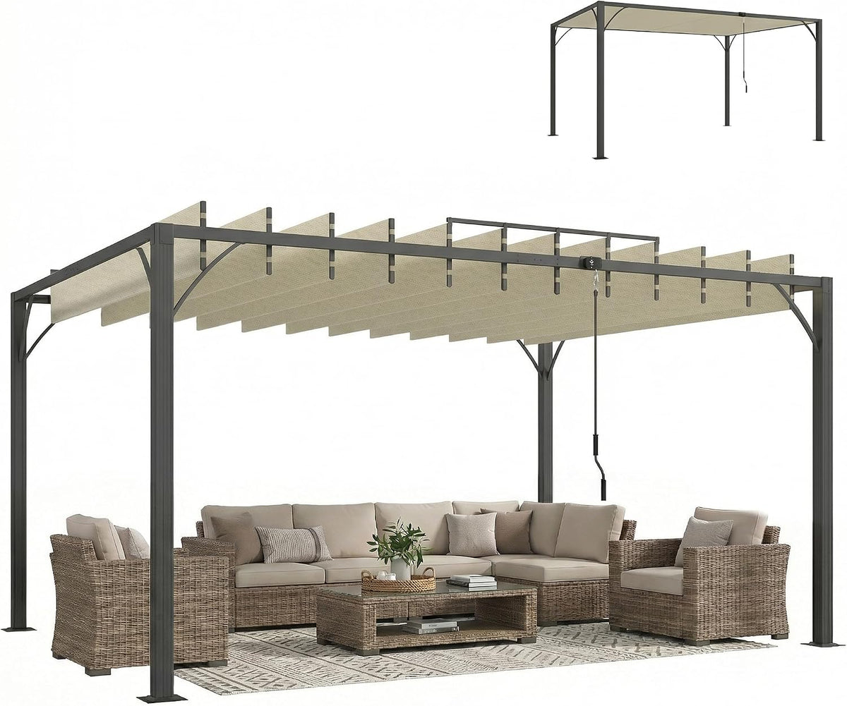 cenador UPF30, Outsunny, Pérgola de Jardín 3x4 m, de Jardín con Techo de Lamas Orientables a 135°, Pabellón para Exterior, Terraza, Protección UPF30+