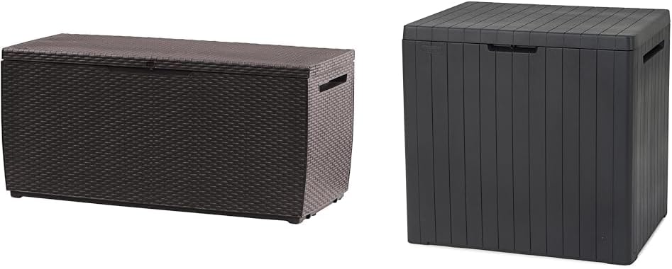 Arcones para patio, Keter, Capri - Arcón exterior, Color marrón & City Box - Arcón exterior, Capacidad 305L, Capacidad 113L, Color Gris, Resina