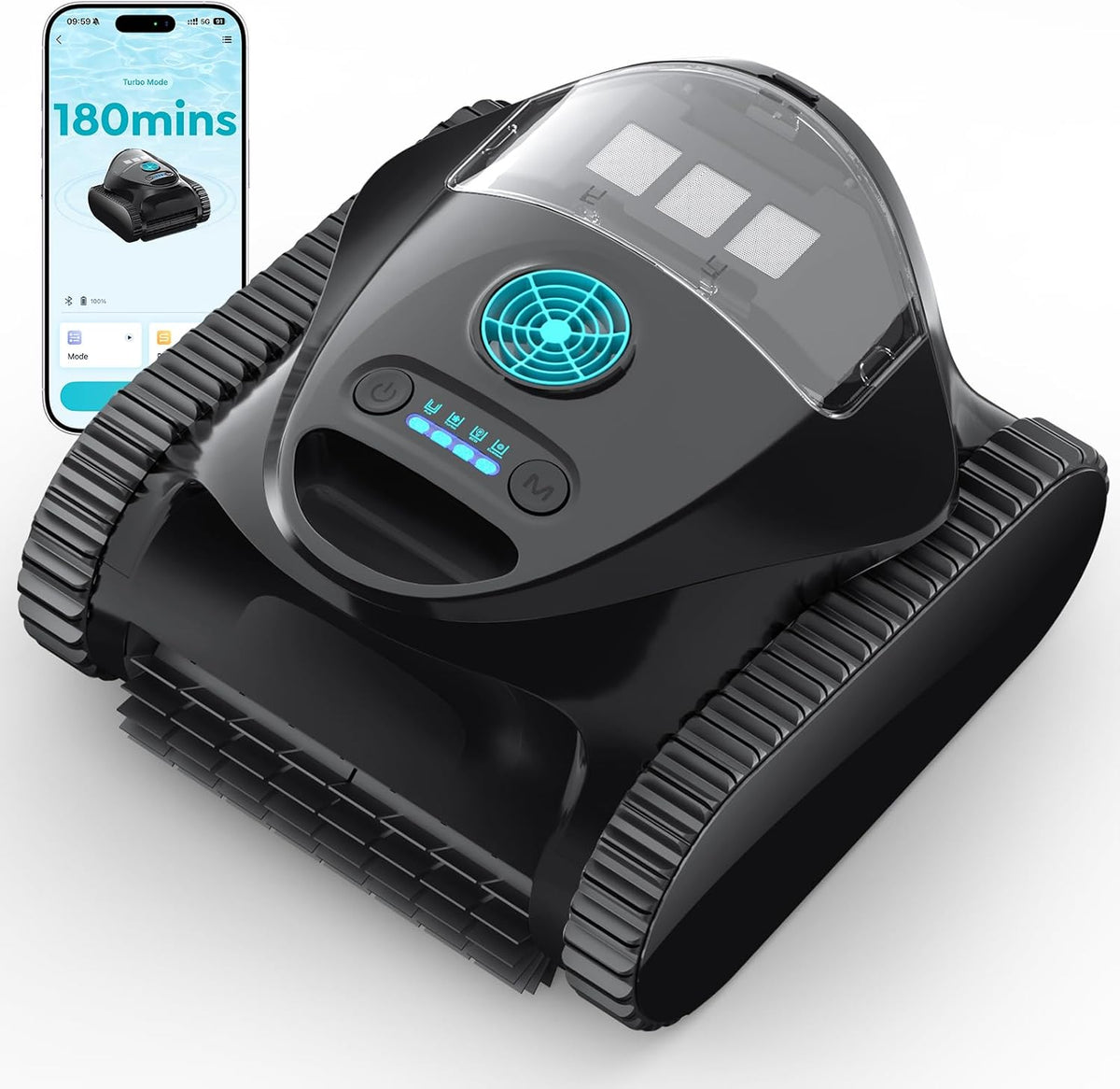 limpiafondos automático, BRINBO, C1 Robot Piscina Limpiafondos y Paredes, 7 Modos de Limpieza, 180 min de Autonomía, Gris Seda, Doble Filtro
