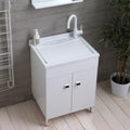 armario, Kiamami Valentina, - Mueble lavadero 60cm blanco con 2 puertas, lavabo con tabla extraíble, Pratico