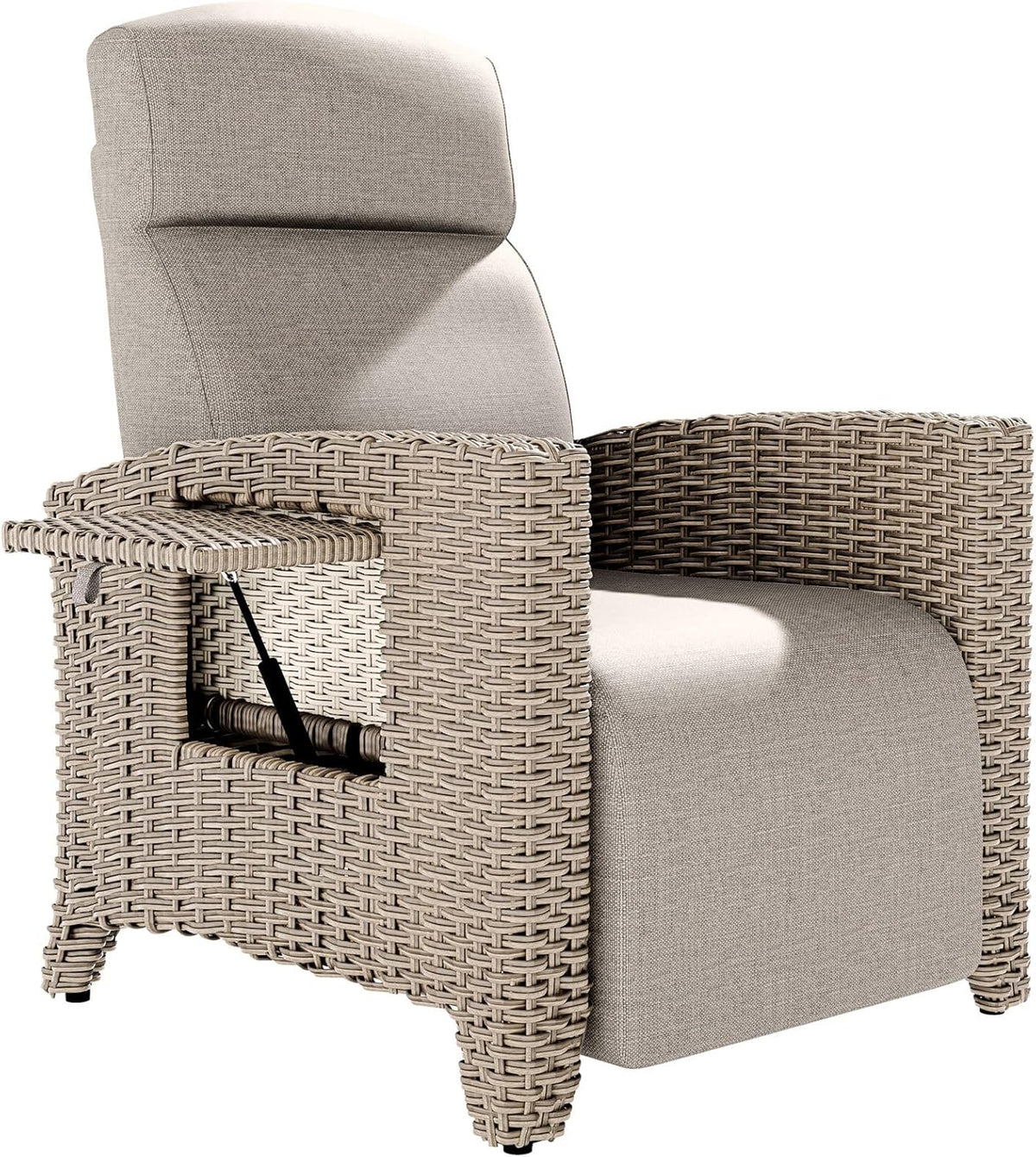 tumbona, ONKBOITE, Adecuada para Interiores, Jardín, Sillón de Ratán, Respaldo Ajustable, con Cojín Grueso, Balcón