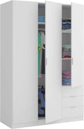 armario, Habitdesign, Color Blanco Artik, Ropero 3 Puertas y 3 Cajones, 121x180x52 (AnchoxAltoxFondo - en Cm)