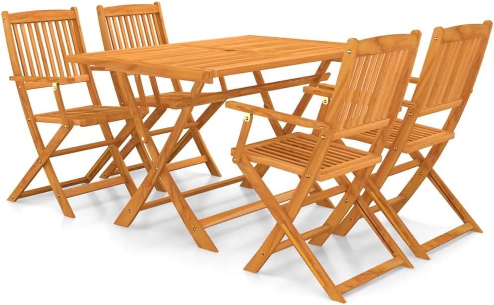 Juegos de comedor, vidaXL, Acacia Conjunto Jardín Plegable Madera 5 Pzas Set Mesa 4 Sillas Marrón