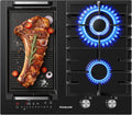 Placa GIH604BF, GASLAND, GIH604BF gas + inducción 60 cm, Inducción 3500 W con función BBQ, Vidrio negro empotrable (Sin sartén)