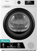 Hisense DHQE800BW2 secadora con bomba de calor, DHQE800BW2 - Secadora de Ropa, 16 Programas, Clase D, Secado Automático, Secado Rápido, Blanco