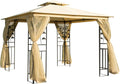 cenador, Outsunny, de Jardín 3x3x2,72 m con Doble Techo y Mosquiteras, Gazebo para Exterior Grande con Marco de Acero, para Patio y Fiesta