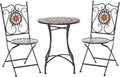 juego de muebles de jardín, Outsunny, Metal y Cerámica, de 3 Piezas con 2 Sillas Plegables y 1 Mesa de Mosaico