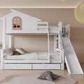 cama, Moimhear, para niños y madre con tobogán, estructura de de madera maciza, color blanco, 90x200 y, con dos cajones