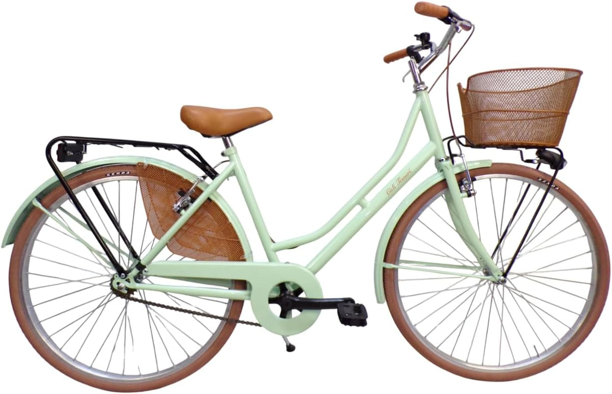 silla de paseo, Cicli Tessari, Bicicleta de paseo holandesa para mujer, con cesta de acero, de 26 pulgadas, de ciudad, vintage