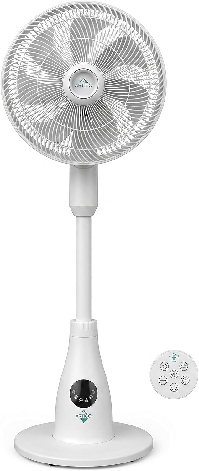 Ventiladores de pedestal 80W-7, Sytech, Ventilador de Pie con Nebulización de Agua ARTICO 80W-7 Velocidades, Depósito 2L, Temporizador 24h, 8 Aspas