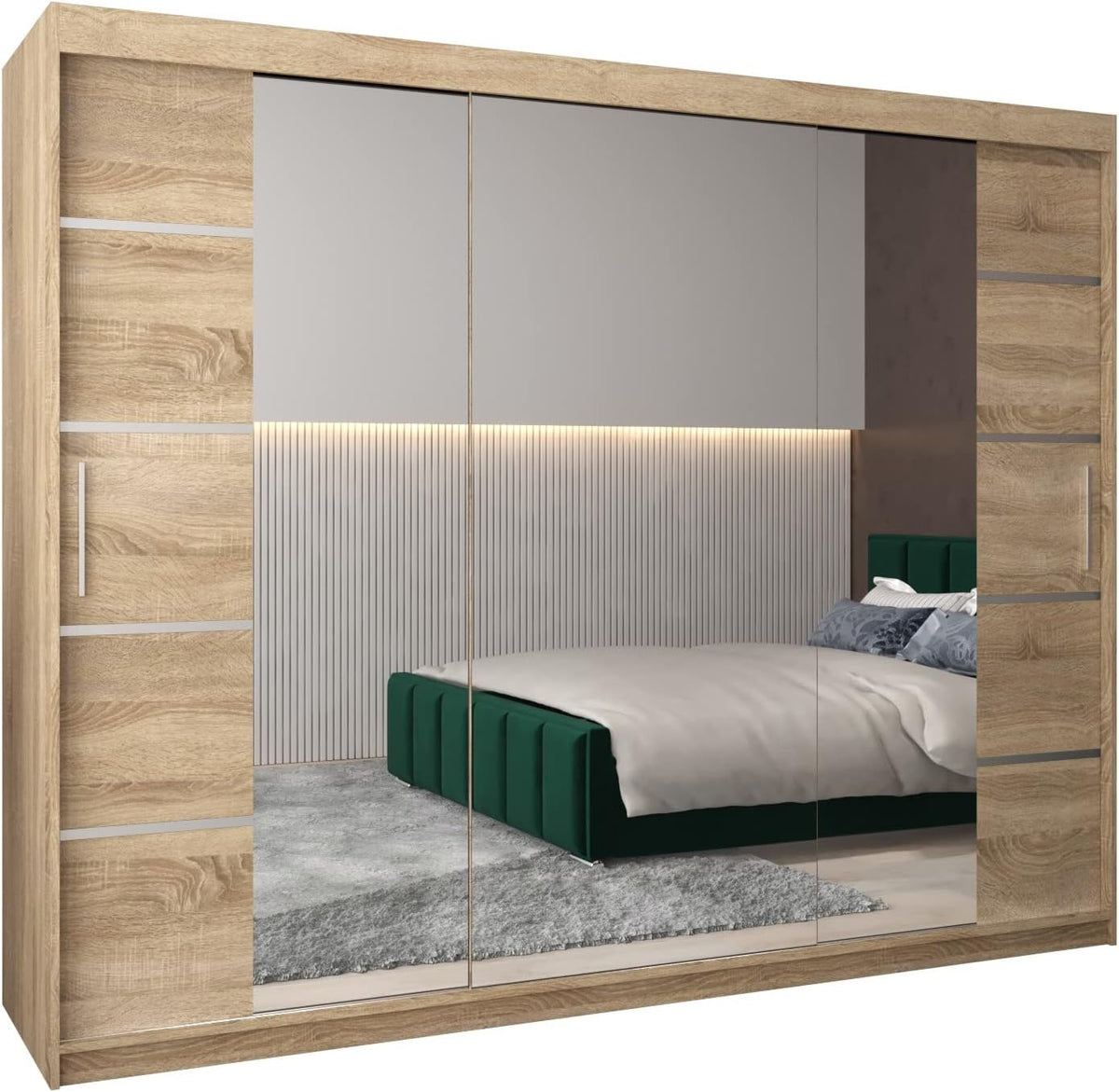 armario, ABIKSMEBLE, Verona 4 250 de Dormitorios con Tres Puertas Correderas - de Almacenamiento Moderno con Espejo