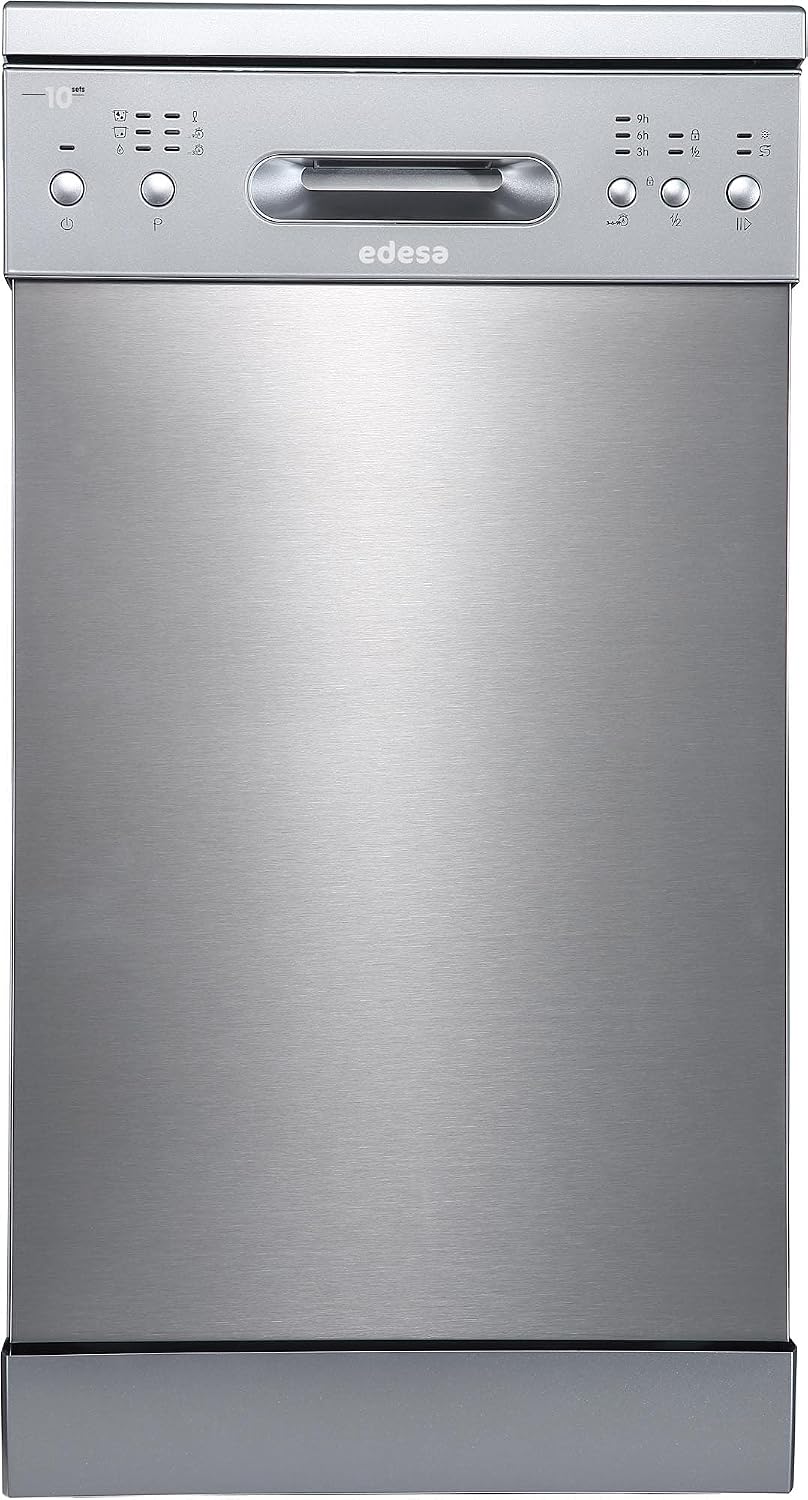 lavavajillas EDW-4610, Cata, Lavado Silencioso 49 dB, Triple Sistema Seguridad LED 2 Cestillos Dispensador Detergente, Acero Inoxidable Gris