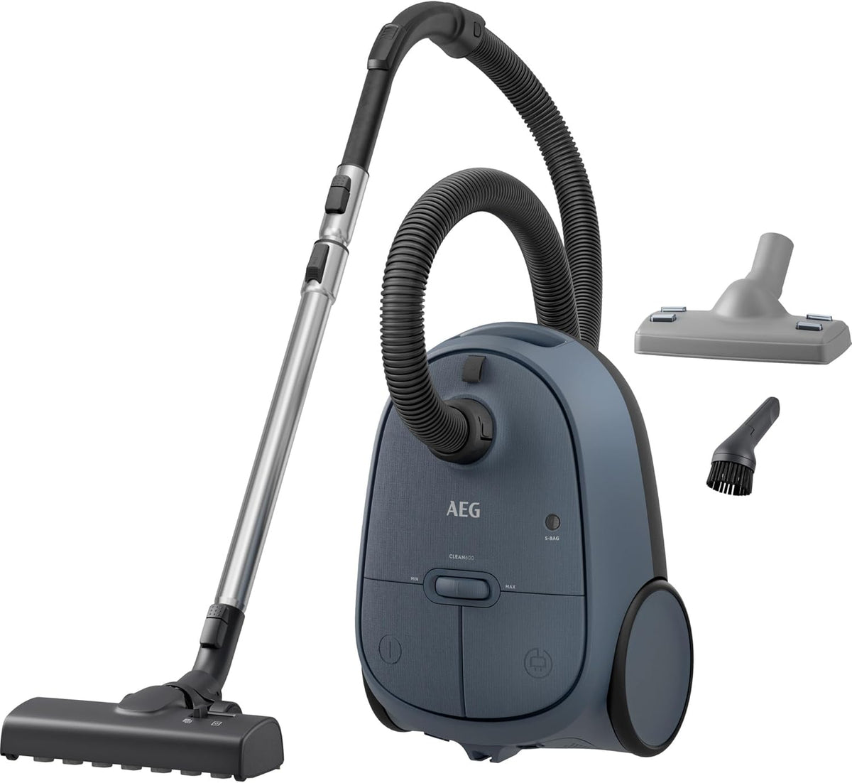 AEG AB61C2DBS Aspiradoras de trineo, 850W, Radio de Acción 12m, Boquilla 3 en 1, Filtro HEPA, Ruedas XL, Cepillo Parketto, Azul, Incluye 1 Bolsa