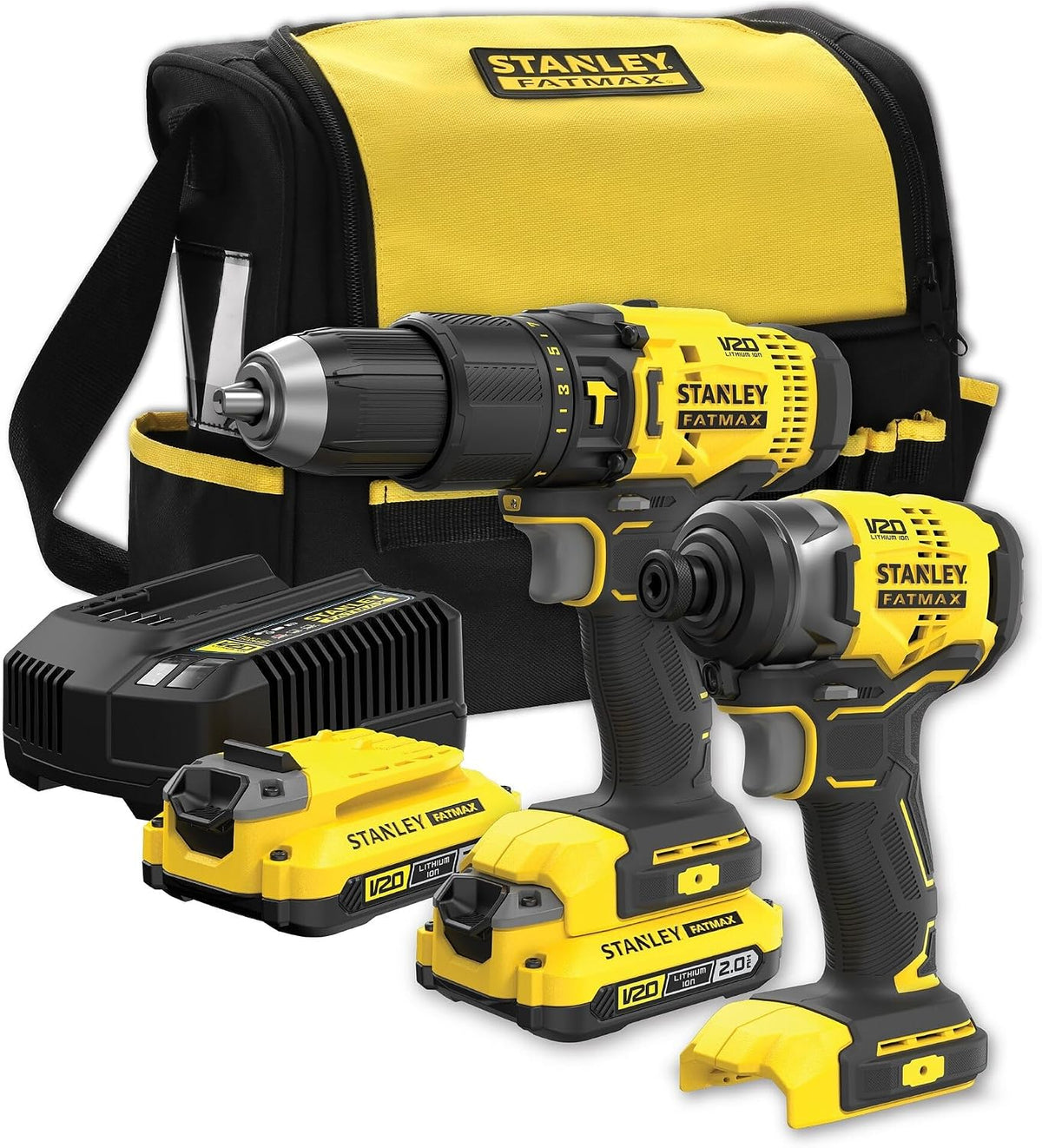 Atornilladore SFMCK465D2S-QW, STANLEY, FATMAX SFMCK465D2S-QW - Kit combinado V20 (18 V, 2 baterías de iones de litio de 2,0 Ah, 1 Cargador