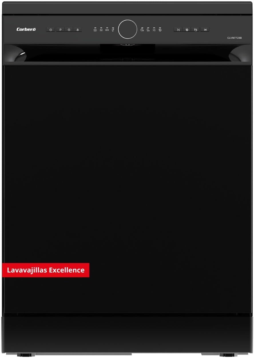 lavavajillas CLVM7725B, Corbero, 14 Cubiertos, 6 Programas, 4 Temperaturas, Display LED, Función Auto Apertura, Negro