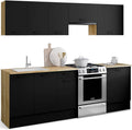 Módulo, IDMarket, - Cocina completa 240 cm Subtil con encimera 7 elementos madera y negro