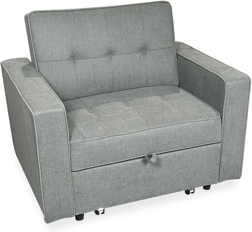 sofá cama, Homey, Gris, - Individual de 1 Plaza Modelo Aron, Diseño Moderno, Práctico y Funcional, con Reposabrazos