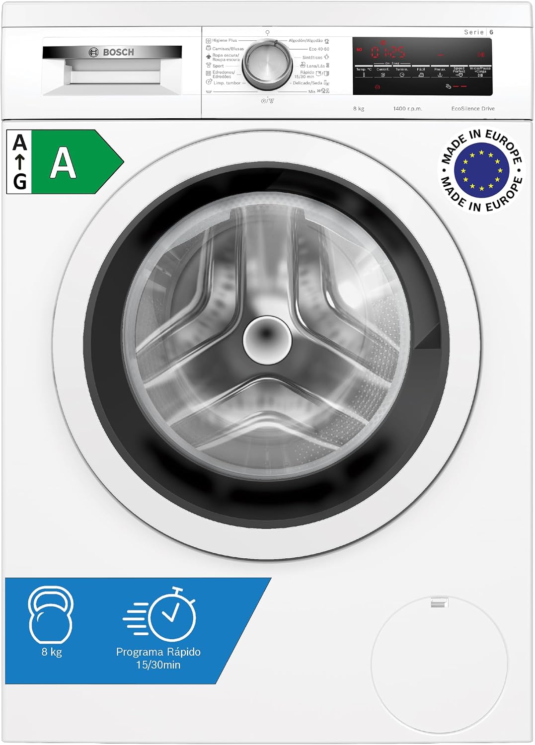 lavadora WUU28T63ES, Balay, 8 kg, Serie 6, Libre Instalación, EcoSilence, Blanco