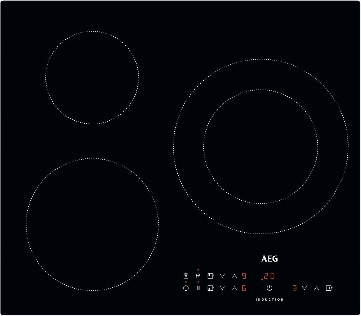 AEG IKB63301CB Placa, IKB63301CB inducción flexible, Extraplana 3 zonas, una de ellas de 28 cm, 60 cm, Biselada, Controles táctiles independientes