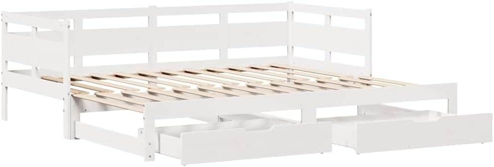 sofá cama, vidaXL, Nido con cajones Madera Maciza Pino Blanca 90x200 cm, Cama de Pijamas, Cama de Invitados