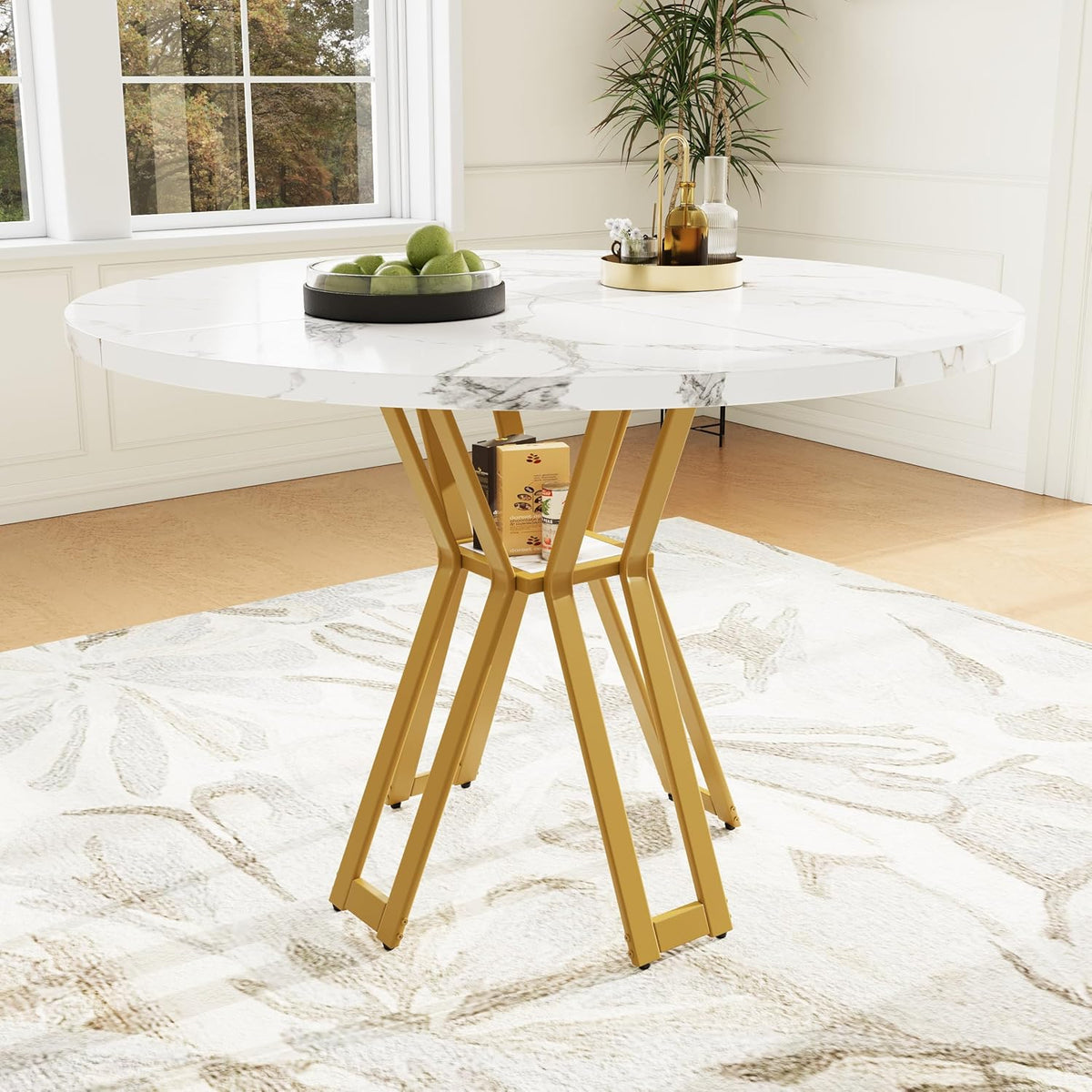 Mesa, Merax, para 4-6 Personas, Adecuada para Restaurante, Salón, Cocina, Jardín, Blanco, Estructura Metálica, Comedor