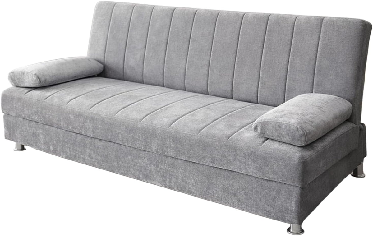 sofá cama, amuéblate online, Gris, - Clic Clac Tipo Libro de 3 Plazas Modelo Kayle con Arcón de Almacenaje y Cojines Decorativos, Diseño Moderno