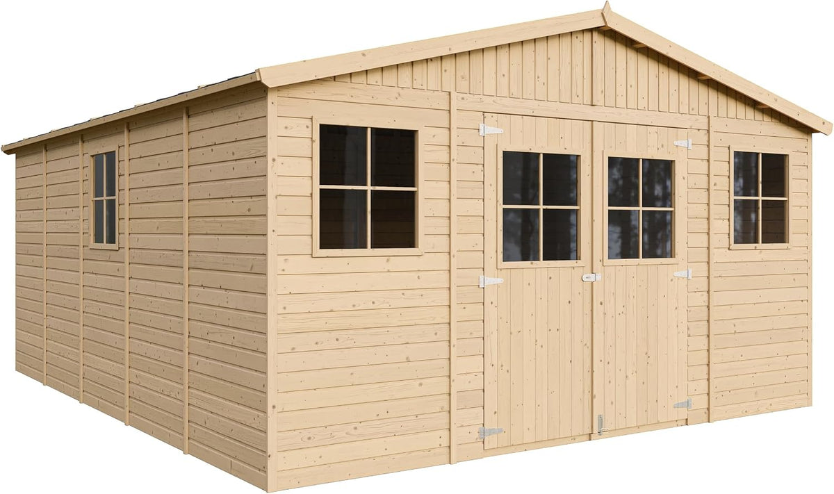 cobertizo de almacenamiento M333, TIMBELA, Cobertizo de Madera para jardín con Suelo TRATADO- A246x418x522cm