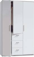 armario, Habitdesign, Color Blanco Brillo, Ropero 3 Puertas y 3 cajones, 203x117x52 (AltoxAnchoxFondo - en Cm), con Barra Colgadora y Estantes