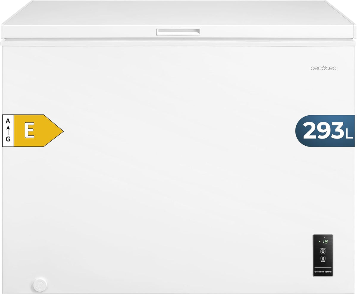 Cecotec 293P congelador horizontal, 293L Bolero CoolMarket Chest 293P White E. Cesta con Asas, Puerta ZeroG (80o-30o), Control Electrónico LED