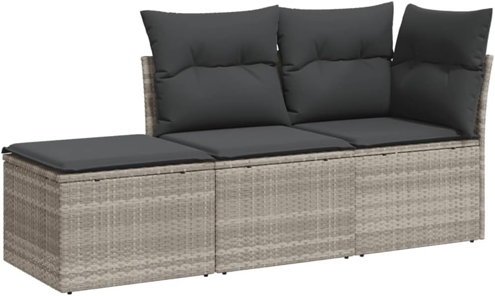 sofá, vidaXL, Conjunto de Muebles para Terraza Patio, Ratán Sintético Gris Claro, Mesa y Asientos Modulares, Set de s de Jardín con Cojines 3 pzas